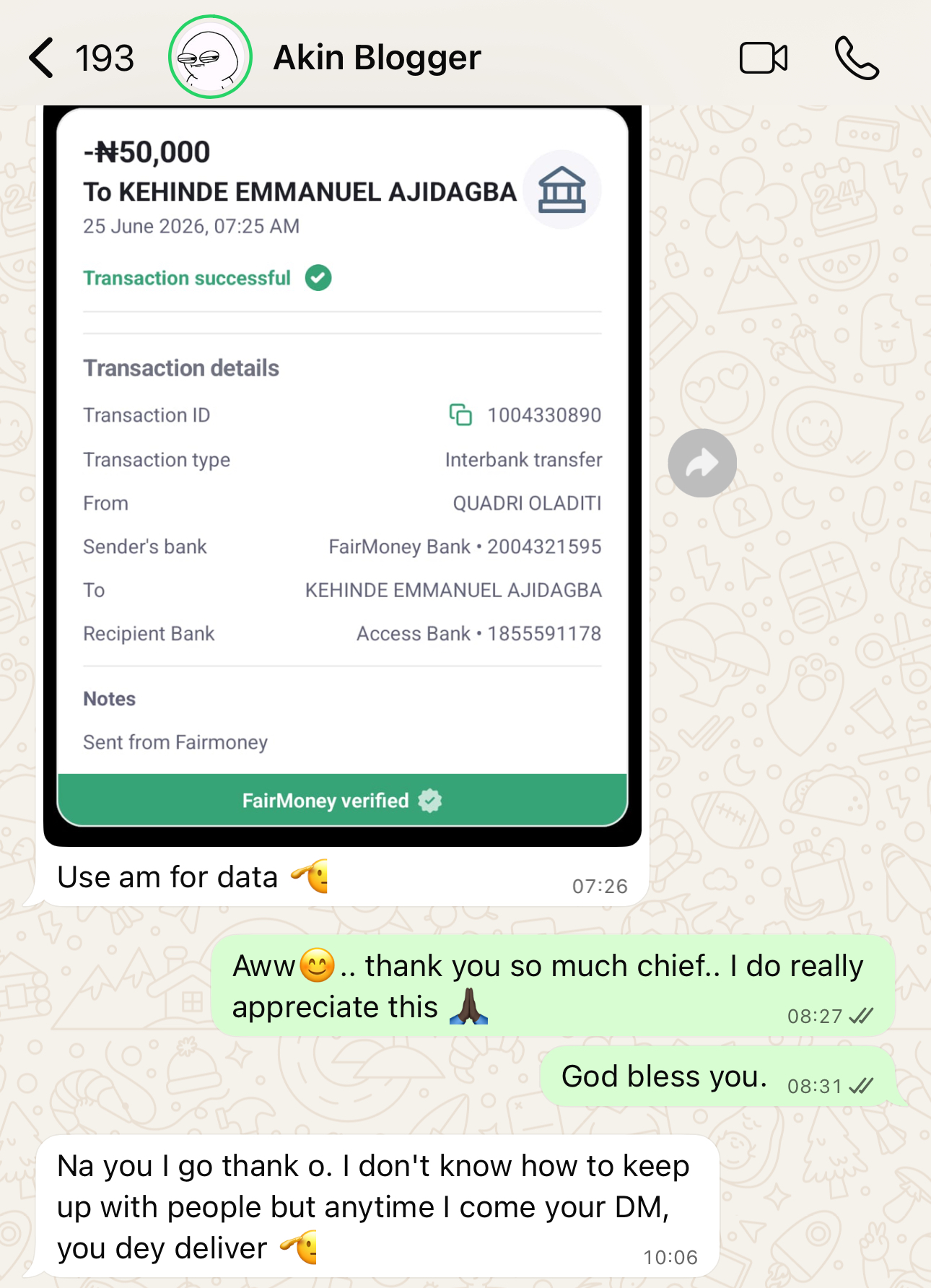 Student success story screenshot