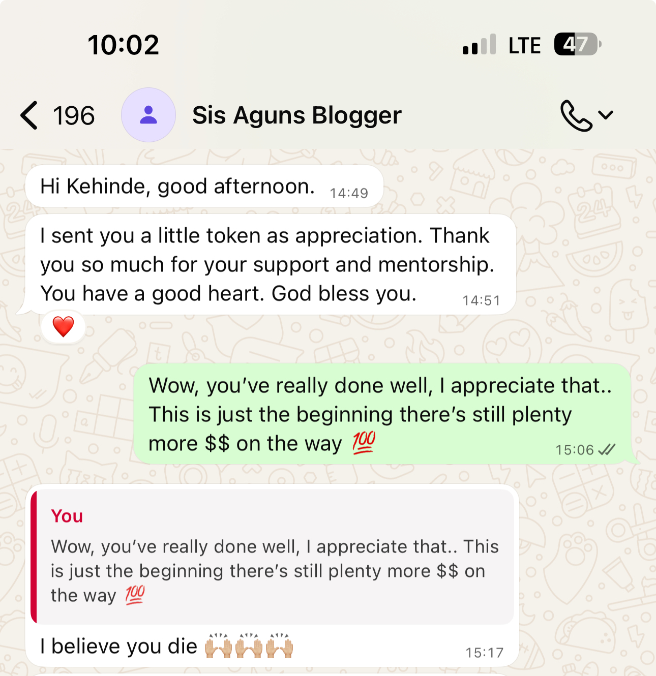 Student success story screenshot